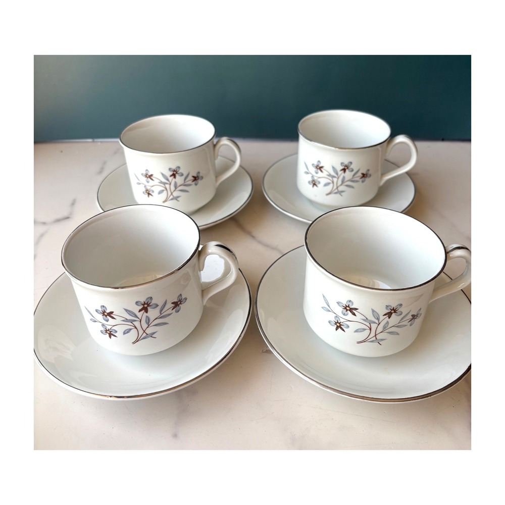 Vtg Salem International Ironstone Whimsey Tea Cup Saucer Set 4 Floral England